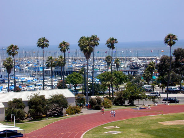 Santa Barbara Harbor with breakwater on oceanside