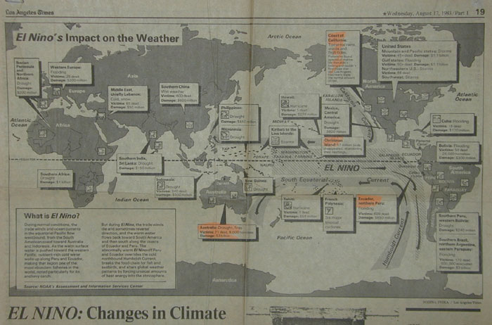 Locations of El Niño damage from 1983 newspaper