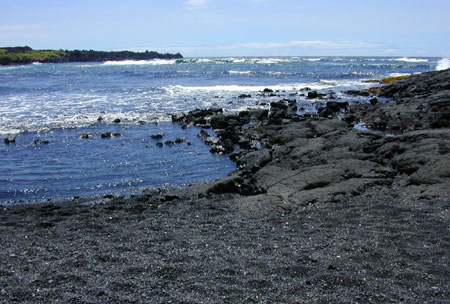 Black sand beach at Punalu'u, southern Hawaii