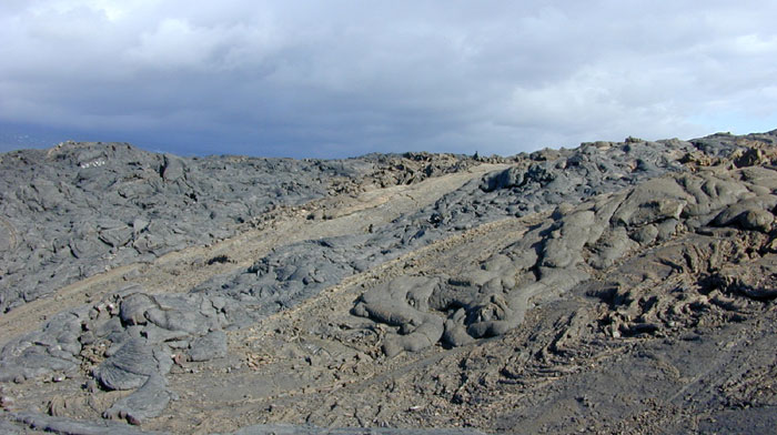 Old and new lava flows on the dry side of Hawaii