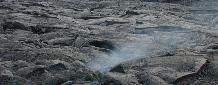 Steam from new lava flow