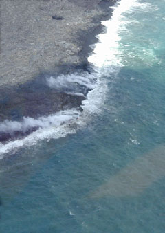 Helicopter view of lava flow