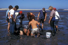Students in a mud flat